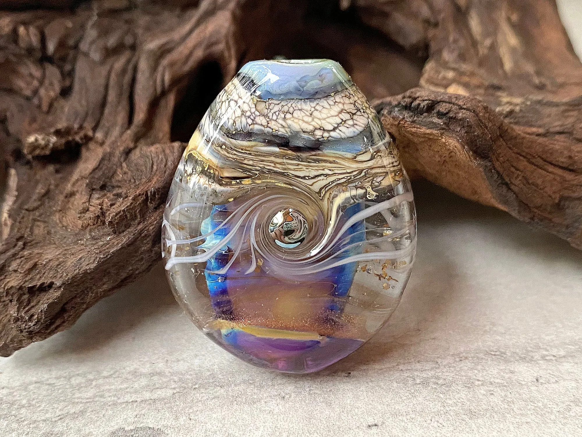 Purple Ivory Organic Lampwork Focal Bead SRA