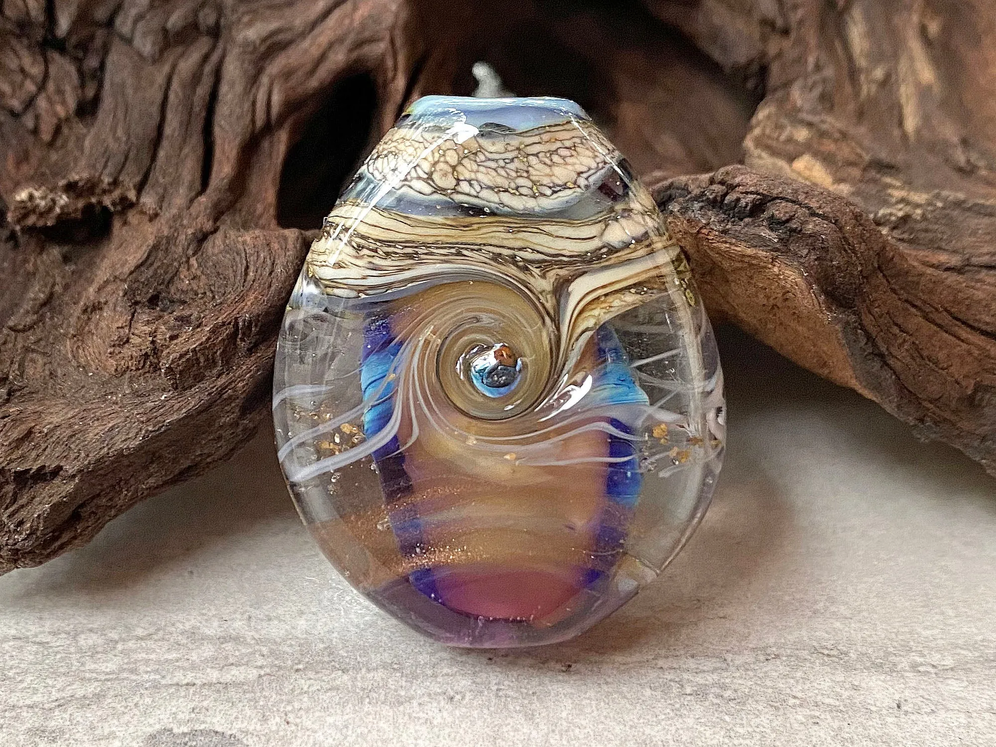 Purple Ivory Organic Lampwork Focal Bead SRA