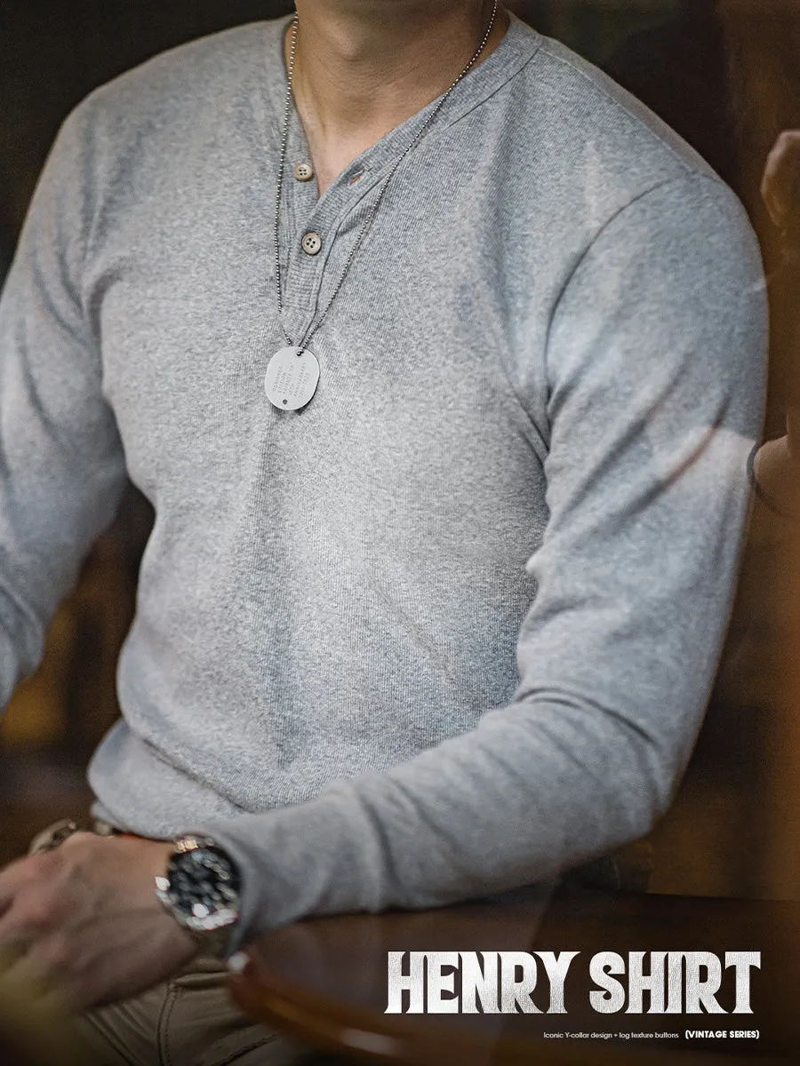 "Y" Collar Long-Sleeve Henley Shirt