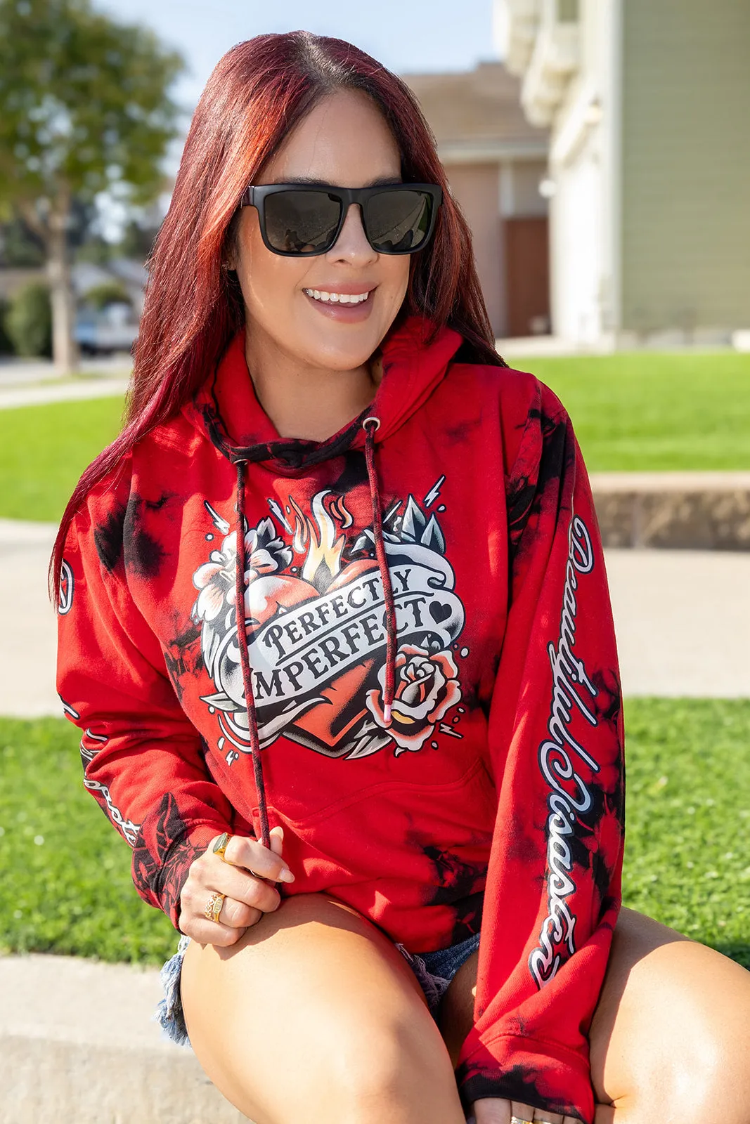 Rebel Ink Tie Dye Pullover  Hoodie - Red/Black