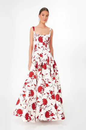 Red Rose Viri Taffeta Faille Dress