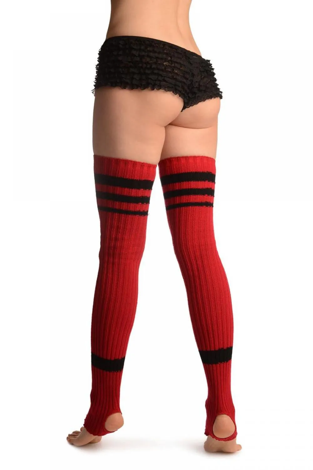 Red With Black Referee Stripes Stirrup Dance/Ballet Leg Warmers