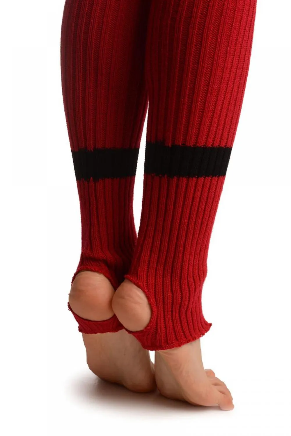 Red With Black Referee Stripes Stirrup Dance/Ballet Leg Warmers