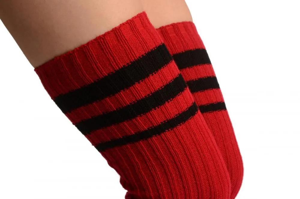 Red With Black Referee Stripes Stirrup Dance/Ballet Leg Warmers