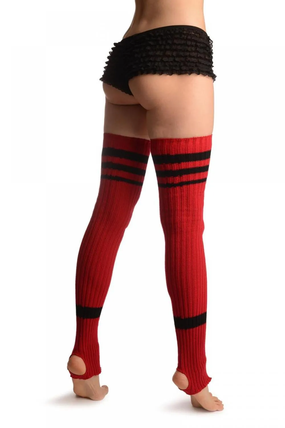 Red With Black Referee Stripes Stirrup Dance/Ballet Leg Warmers