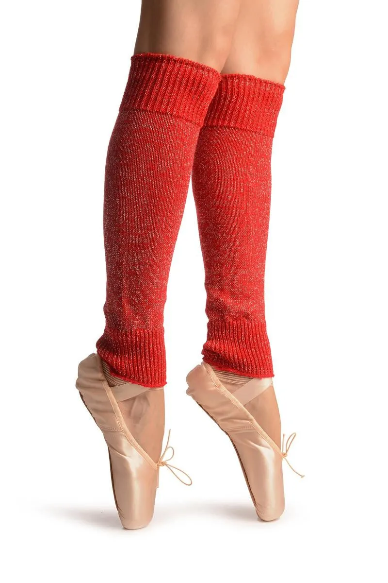 Red With Silver Lurex Dance/Ballet Leg Warmers