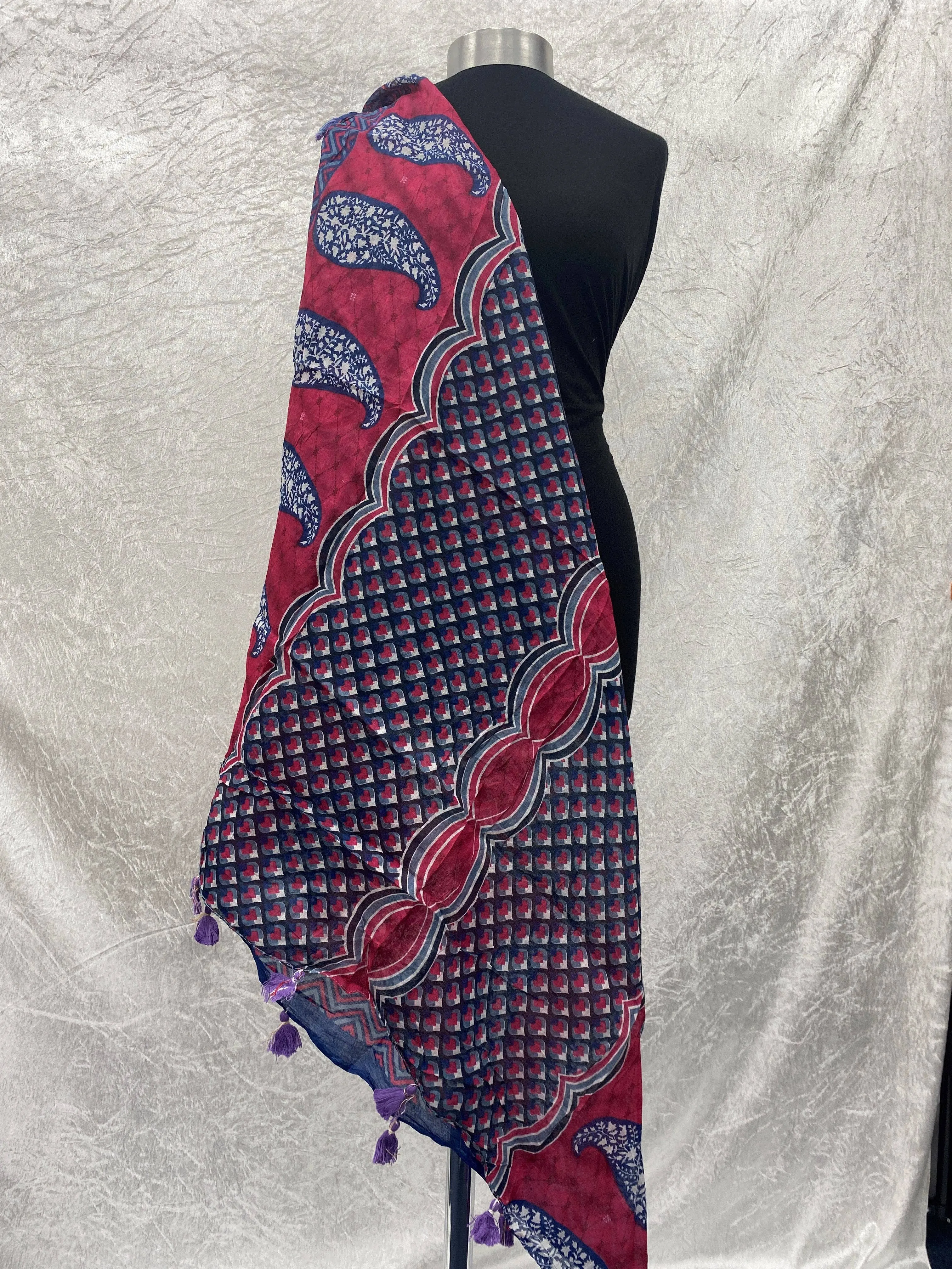 Red/Navy Paisley Teardrop -  Starched Ethnic Square Scarf