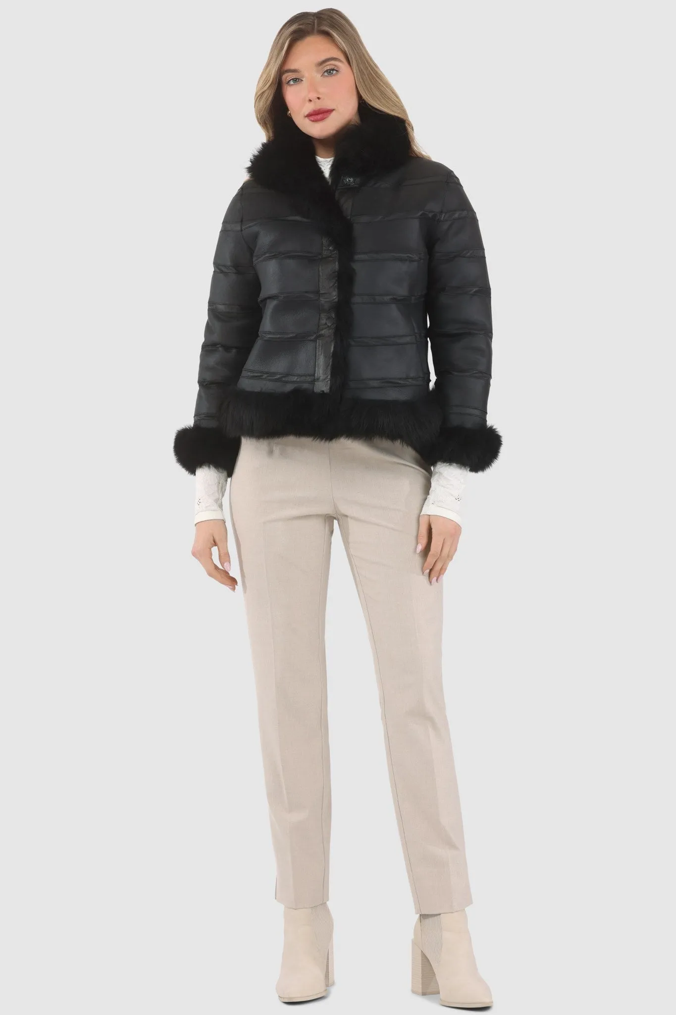 Reversible Merinillo Shearling Lamb Jacket with Cropped Sleeves