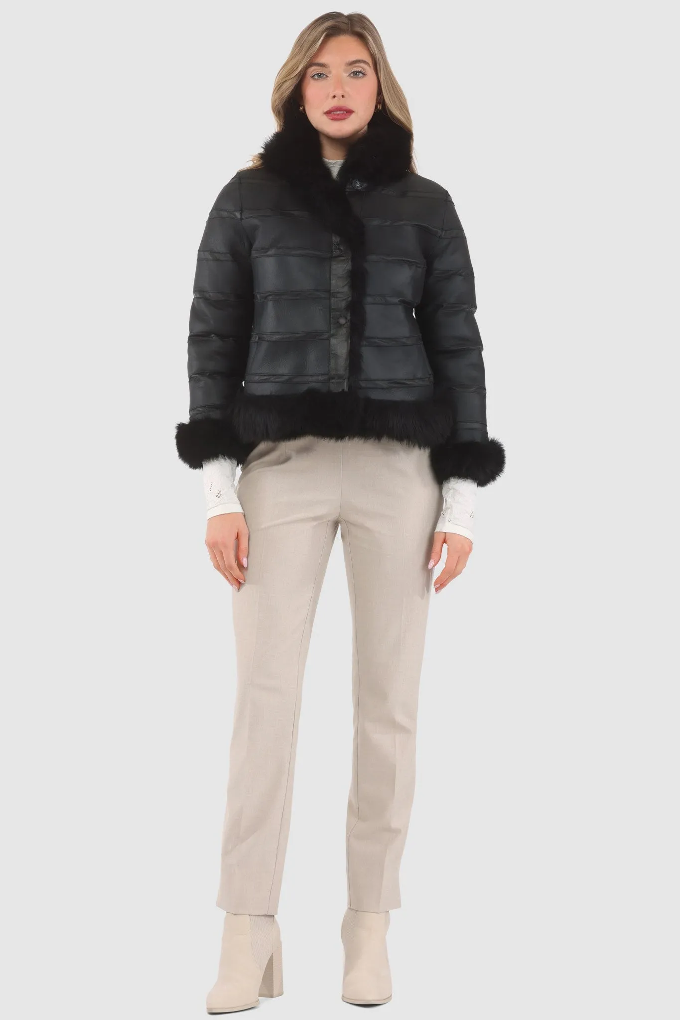 Reversible Merinillo Shearling Lamb Jacket with Cropped Sleeves