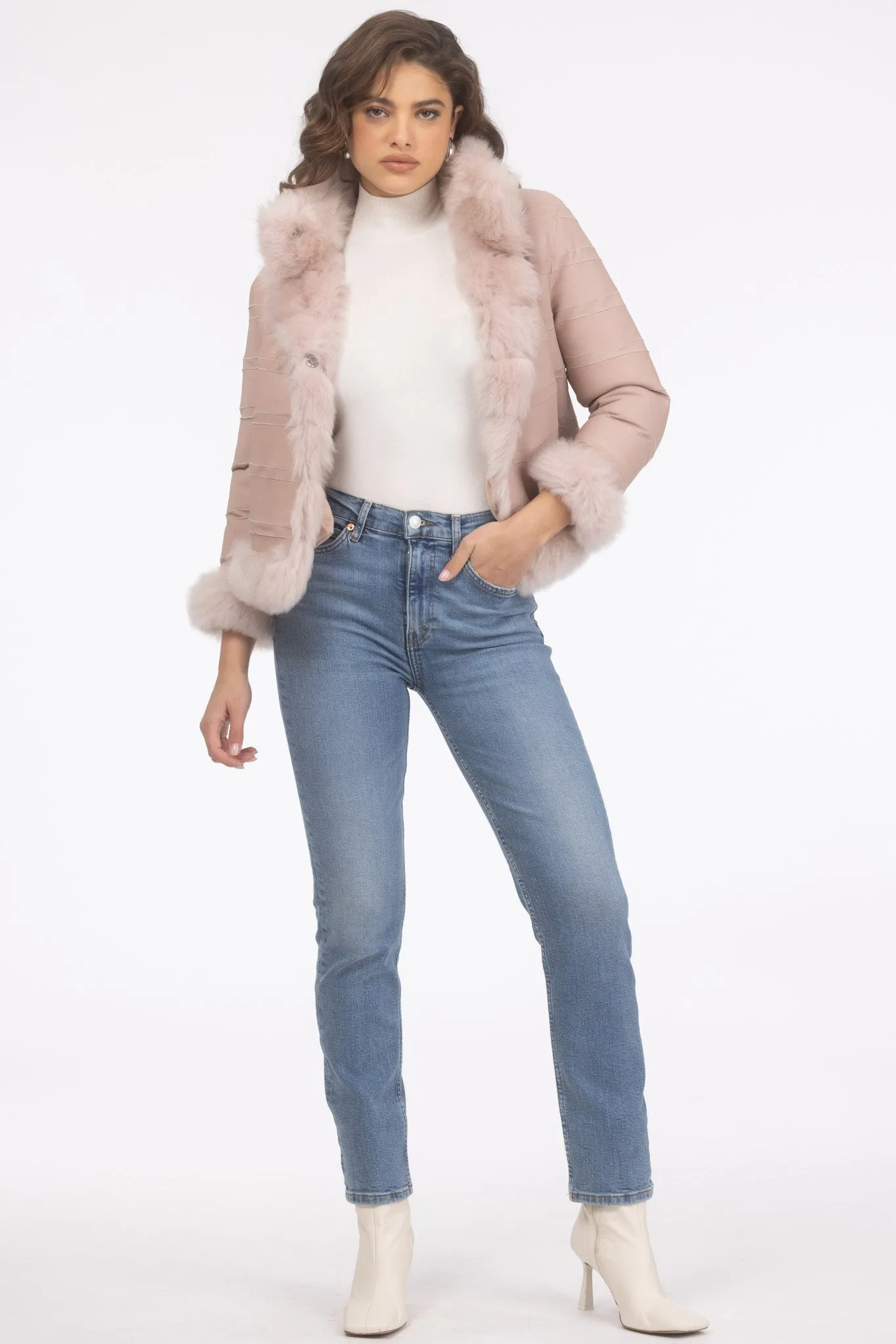 Reversible Merinillo Shearling Lamb Jacket with Cropped Sleeves