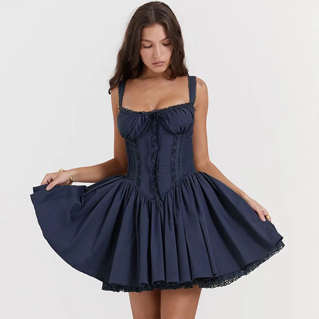 Romantic Sweetheart Bow Tie Drop Waist Lace Up Layered Mini Sundress