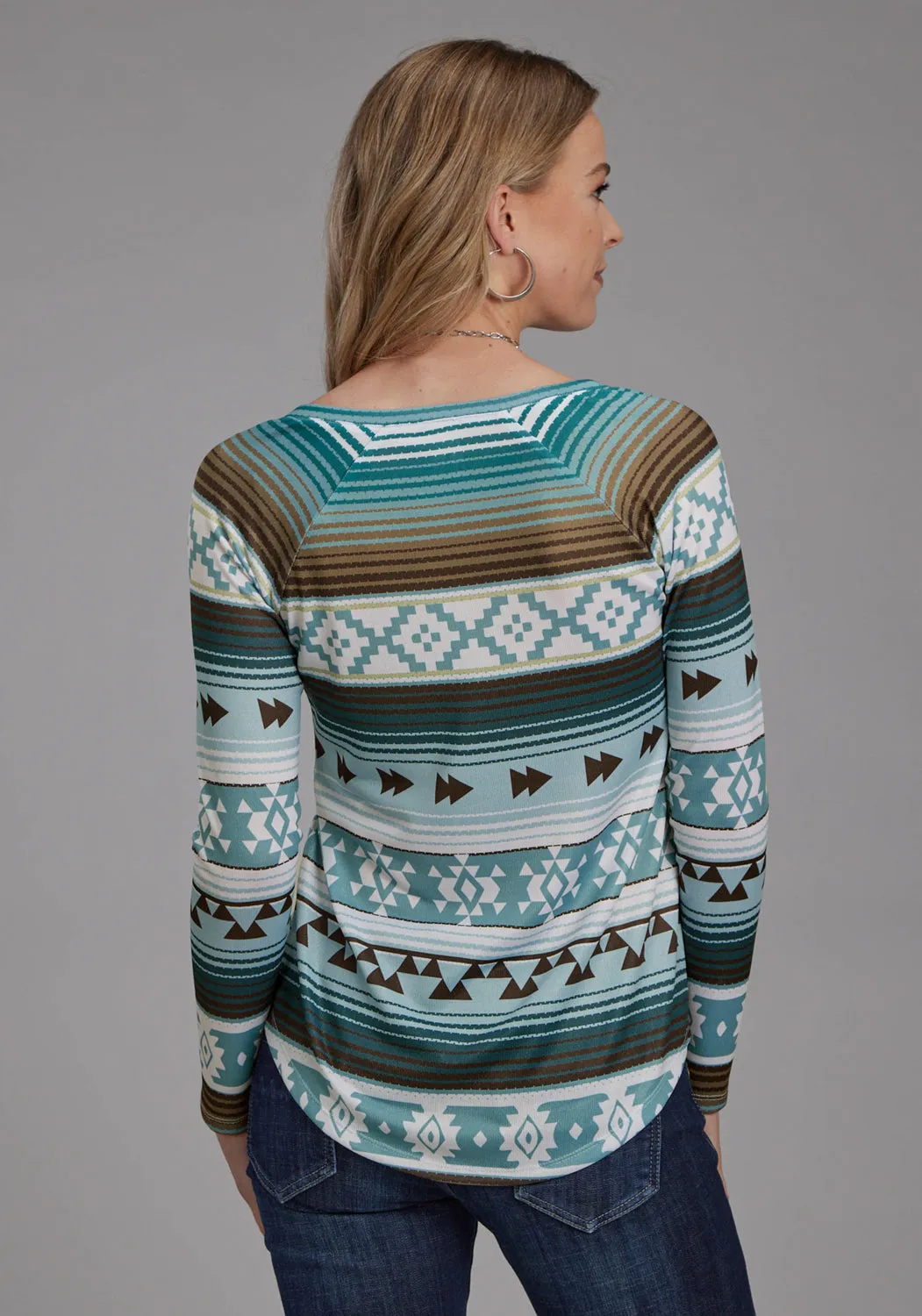 Roper Womens Aztec Sublimation Teal/Brown Polyester L/S Tunic