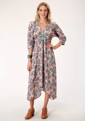 Roper Womens Pink Rayon/Nylon Prairie Paisley S/S Dress