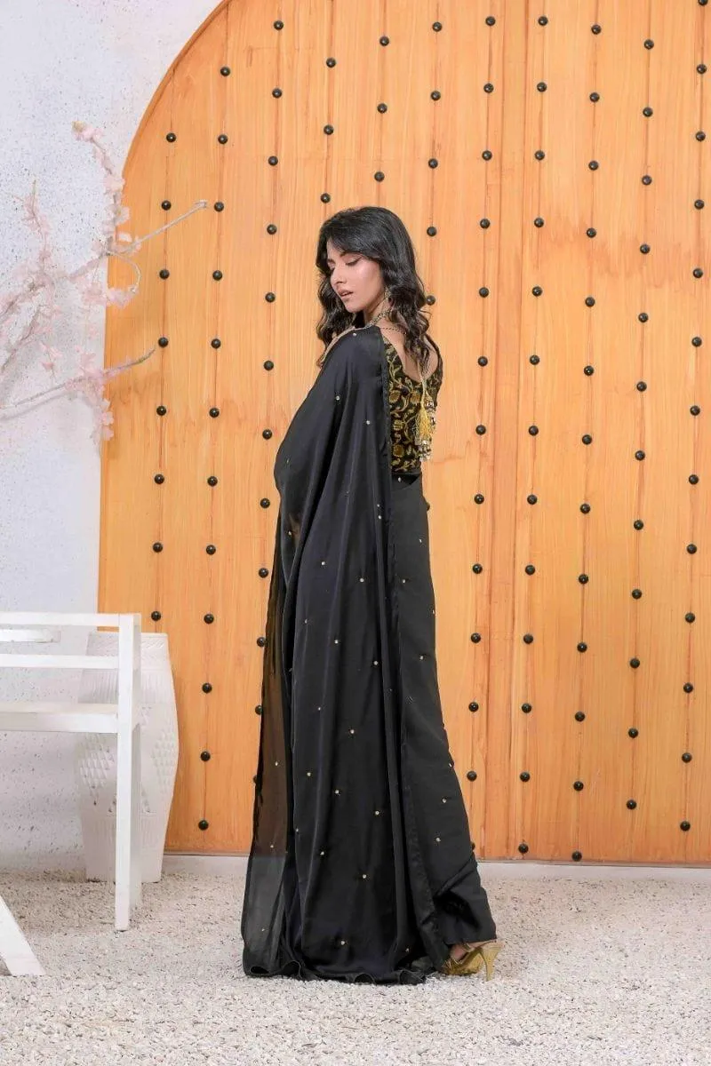 Ruby Couture - NISHA - Saree - 3 Piece - Cotton & Silk - Black