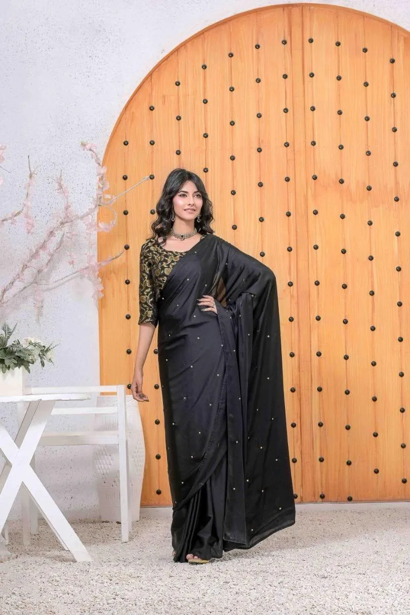 Ruby Couture - NISHA - Saree - 3 Piece - Cotton & Silk - Black