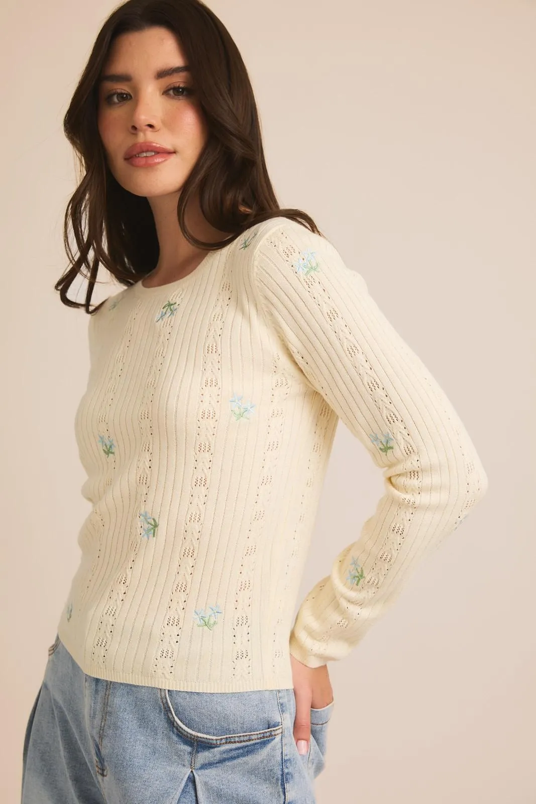 Rustic Charm Floral Knit Cardigan Sweater