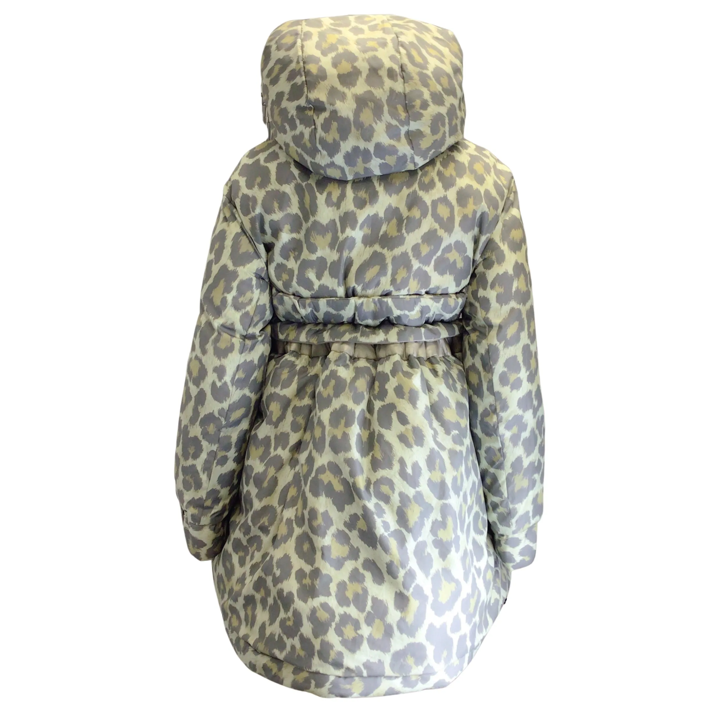 Sacai Green Leopard Printed Hooded Puffer Coat