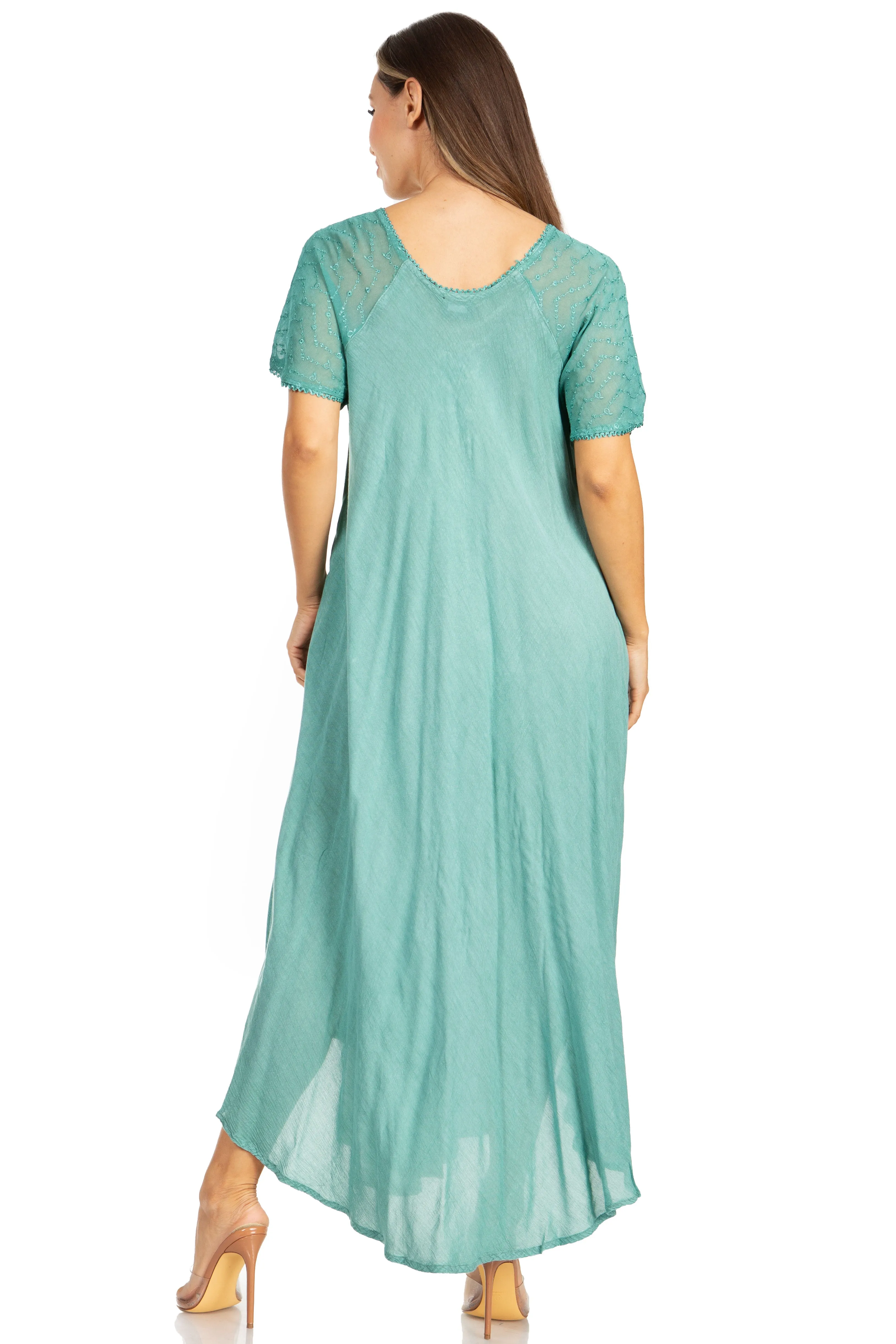 Sakkas Egan Women's Long Embroidered Caftan Dress / Cover Up With Embroidered Cap Sleeves