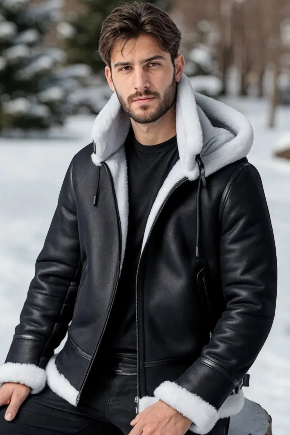 Sandro Hooded Sheepskin Jacket