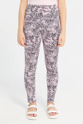 Senior Girls Pink Printed Leggings