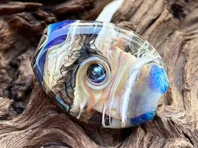 Silver Blue Ivory Organic Lampwork Focal Bead SRA