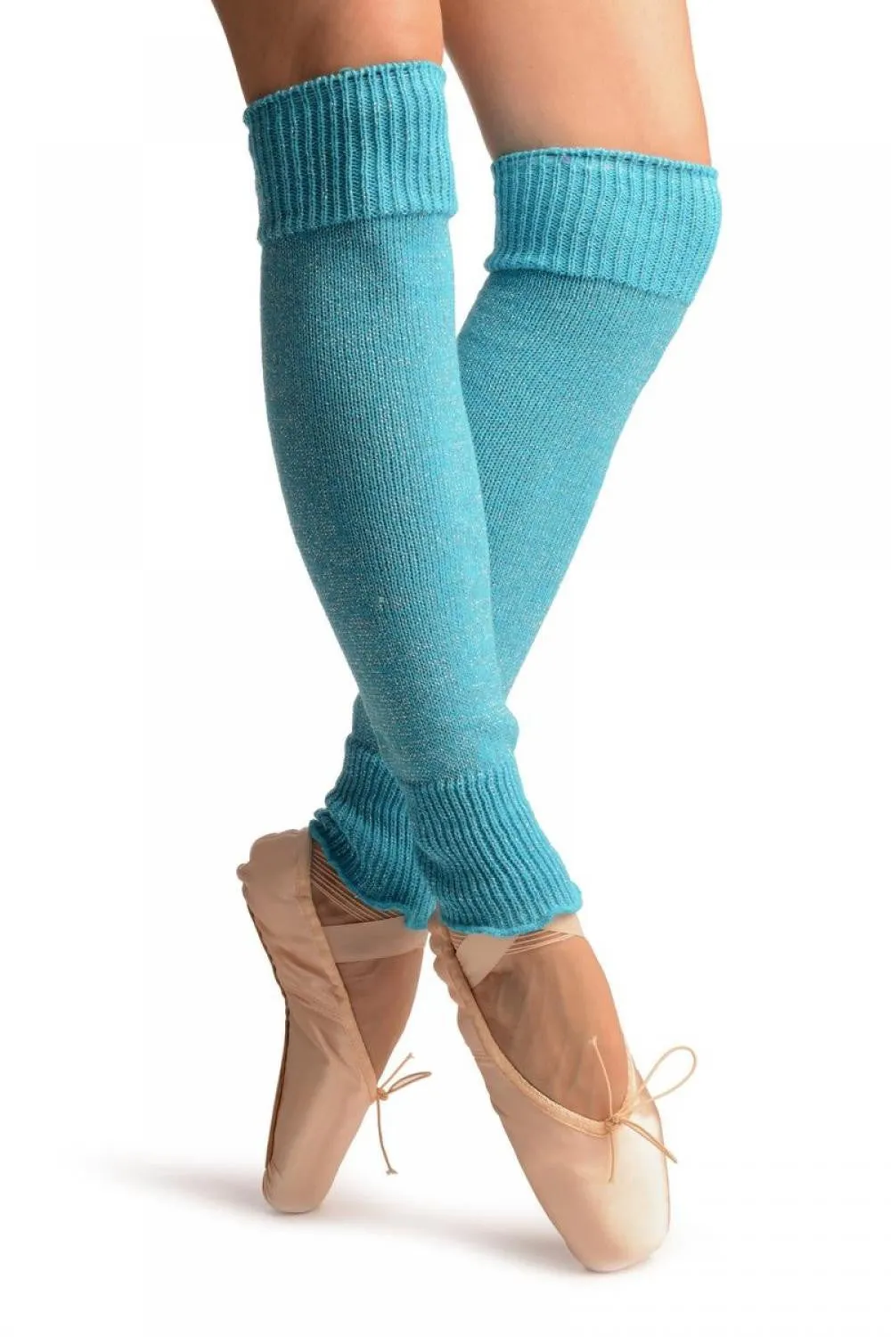 Sky Blue With Silver Lurex Dance/Ballet Leg Warmers