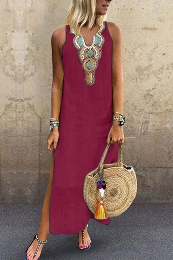 Sleeveless V-neck Slit Tunic Dress