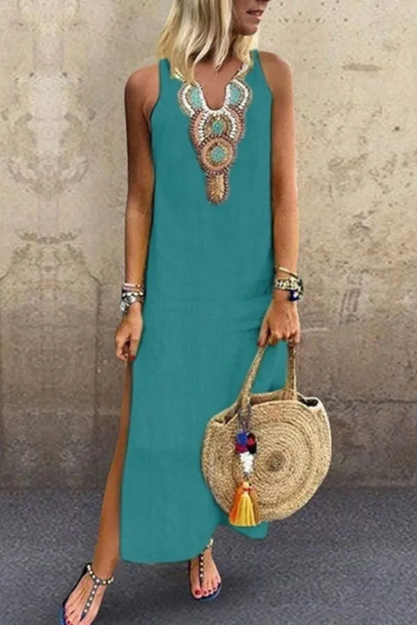 Sleeveless V-neck Slit Tunic Dress