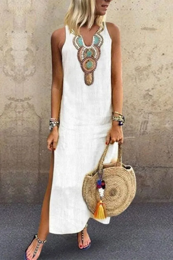 Sleeveless V-neck Slit Tunic Dress