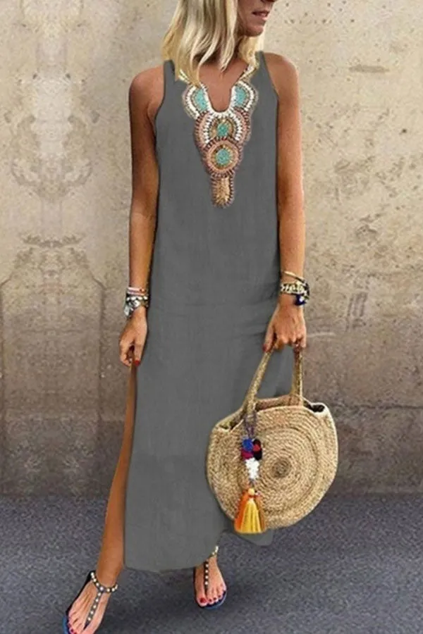 Sleeveless V-neck Slit Tunic Dress