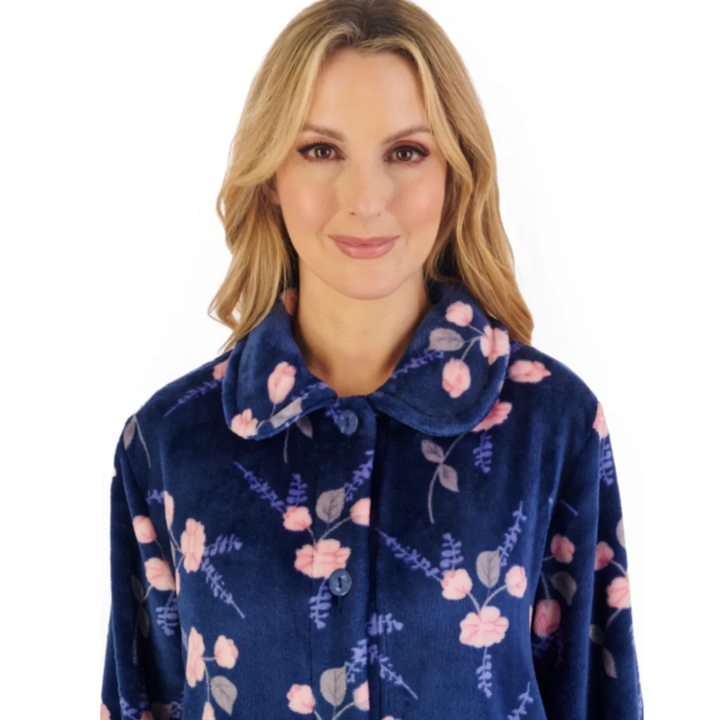 Slenderella 3/4 Sleeve Floral Bed Jacket | Navy