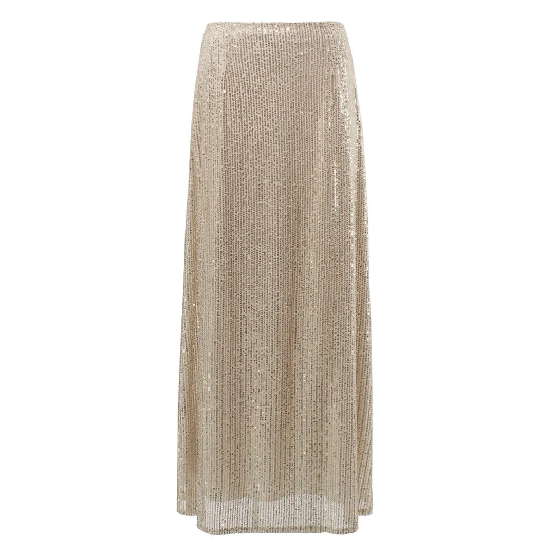 Sparkly Disco Style Drop Waist A Line Party Maxi Sequin Skirt - Gold