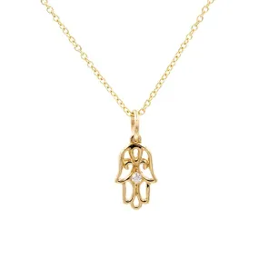 STRENGTH HAMSA Large Diamond Necklace in 14K Solid Gold