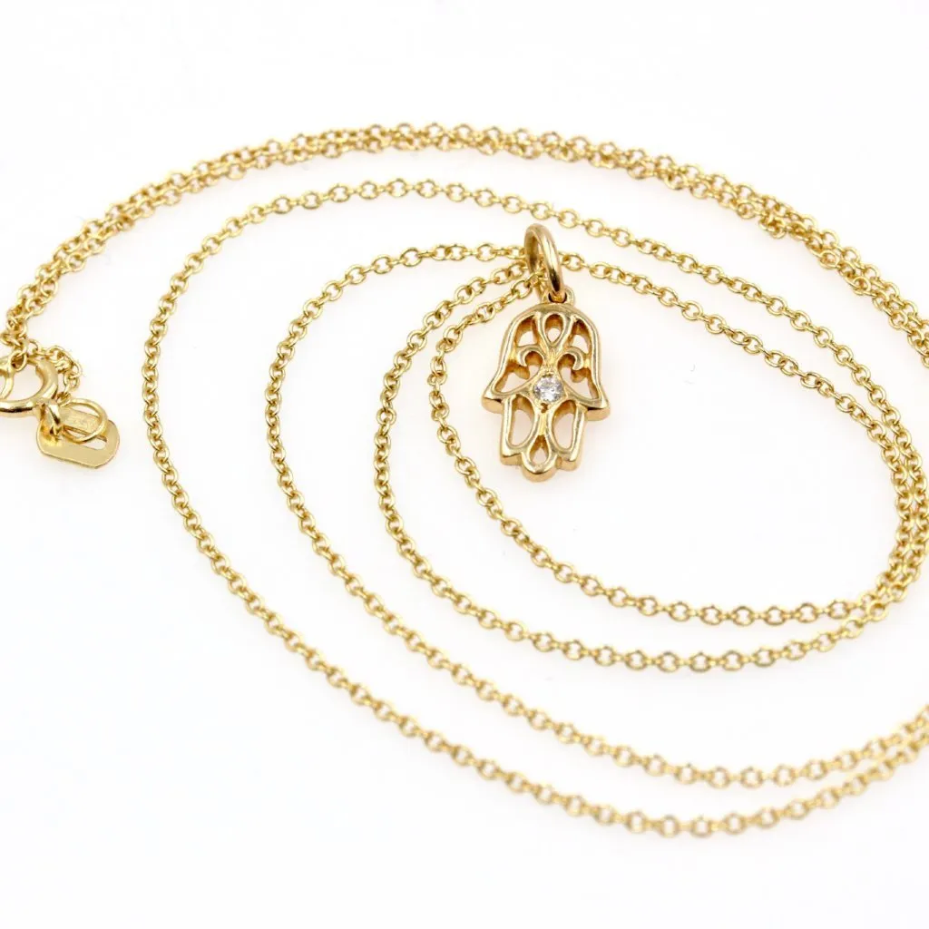 STRENGTH HAMSA Large Diamond Necklace in 14K Solid Gold