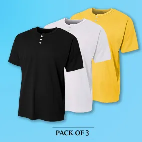 Stylish Half Sleeve Cotton Henley T-Shirt Combo (Pack Of 3) by LazyChunks