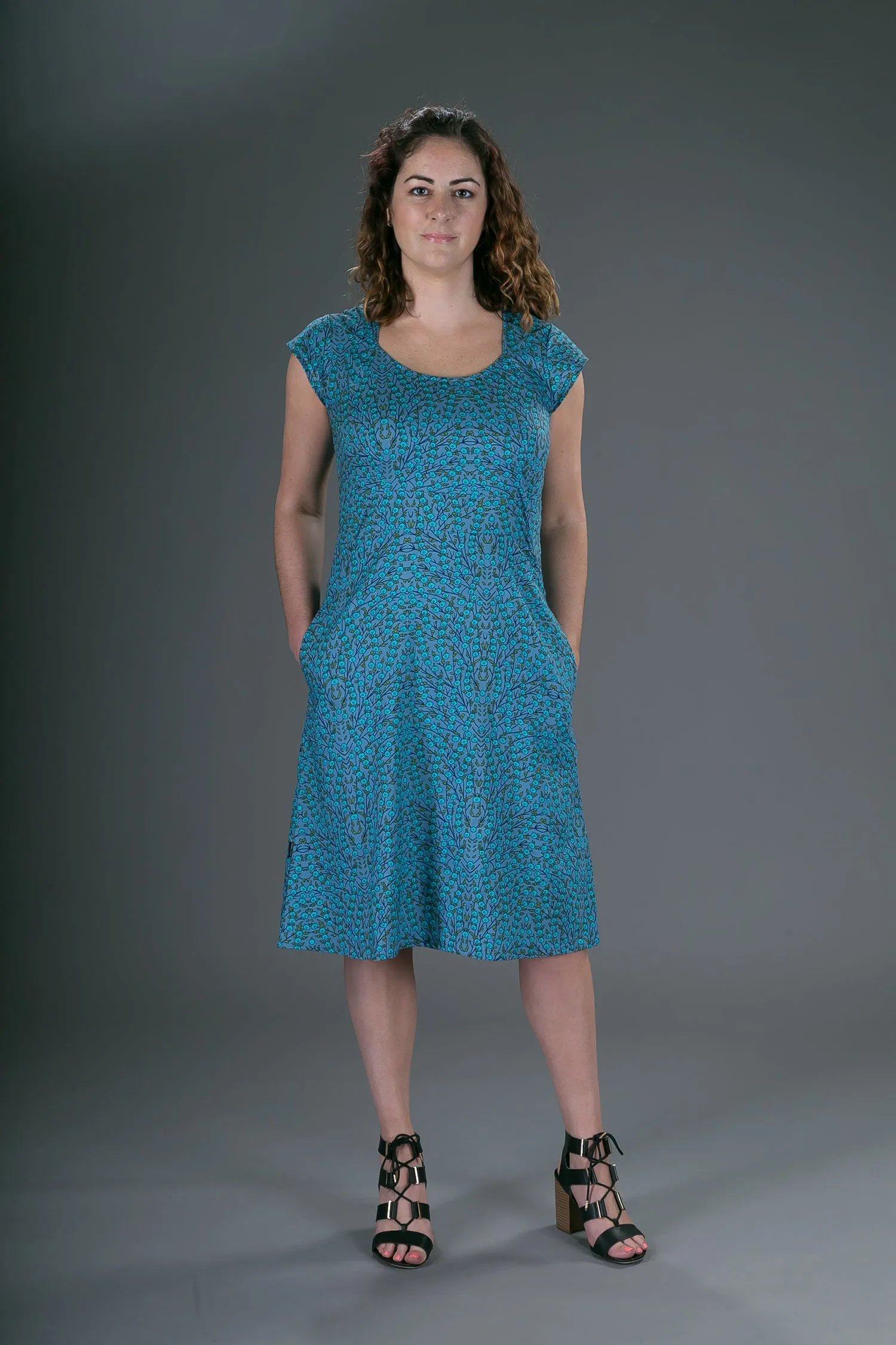 Summer Cotton Dress Blue Floral Print