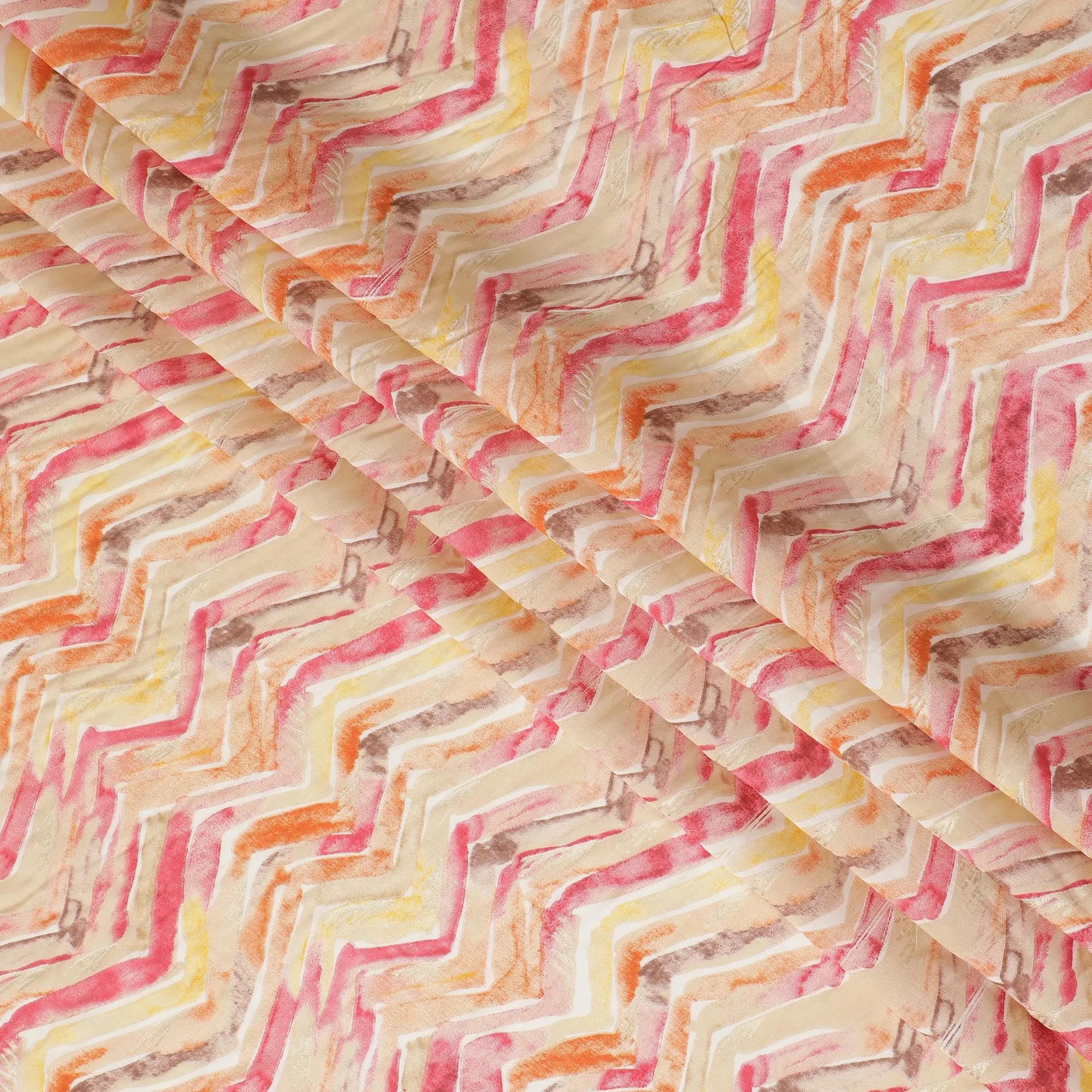 Sunset Chevron Viscose Fabric - 110cm Width, Artistic Blend, Buy Online by the Meter-D18019