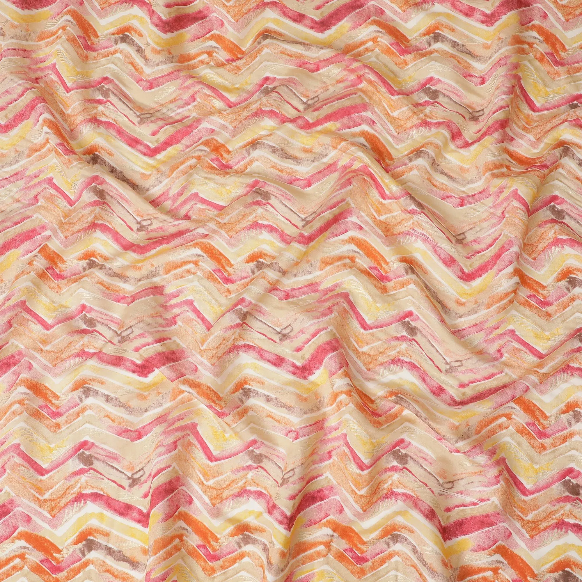 Sunset Chevron Viscose Fabric - 110cm Width, Artistic Blend, Buy Online by the Meter-D18019