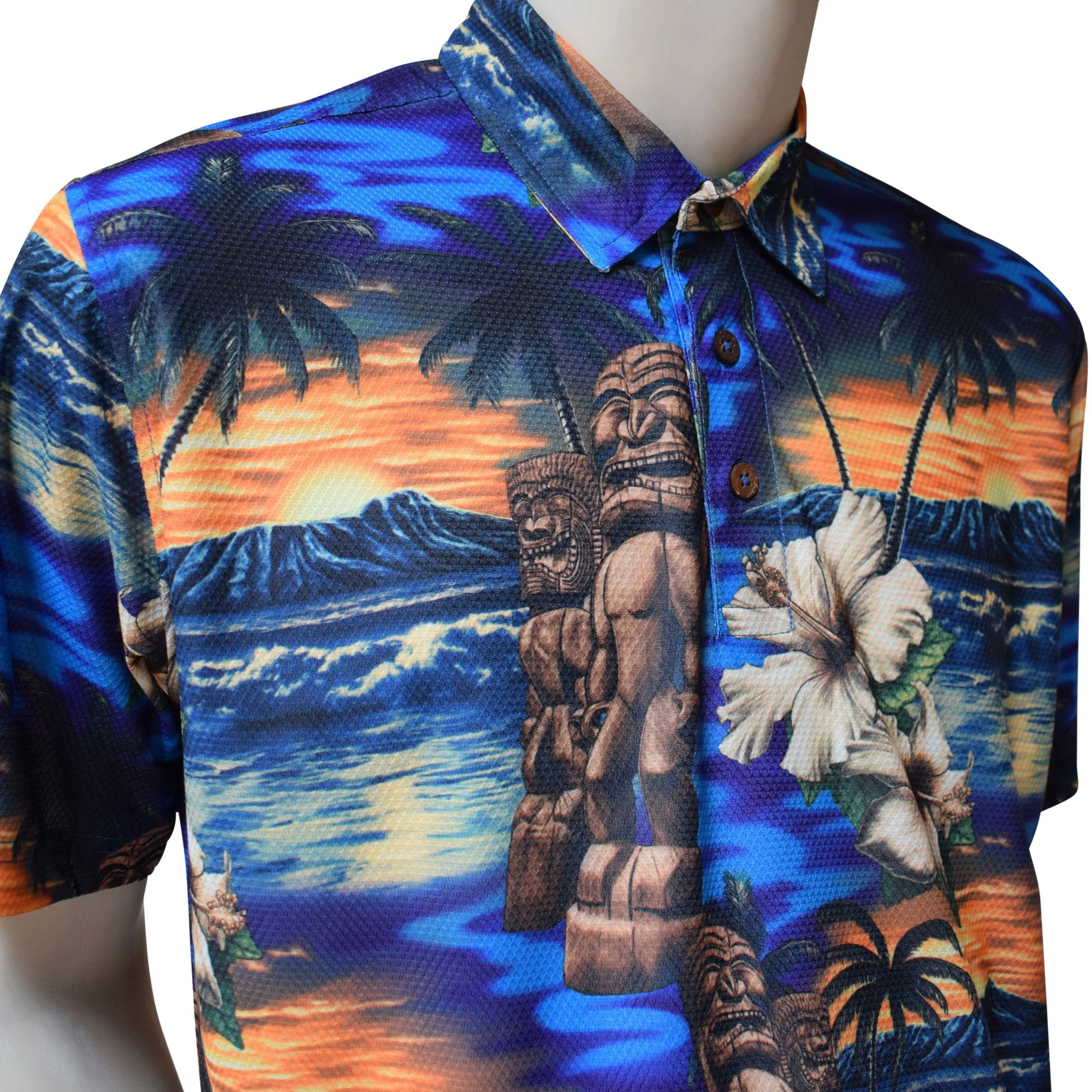 Sunset Printed Polo Shirt - Hawaiian All Over Pattern Premium Lightweight Fast-Drying Casual Men Unisex shirt