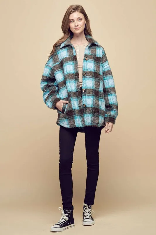 Teal Collared Plaid Jacket