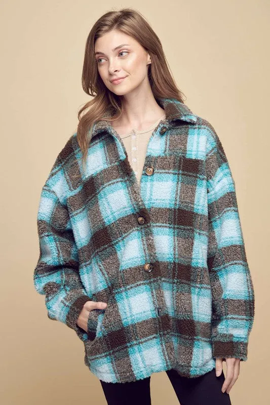 Teal Collared Plaid Jacket