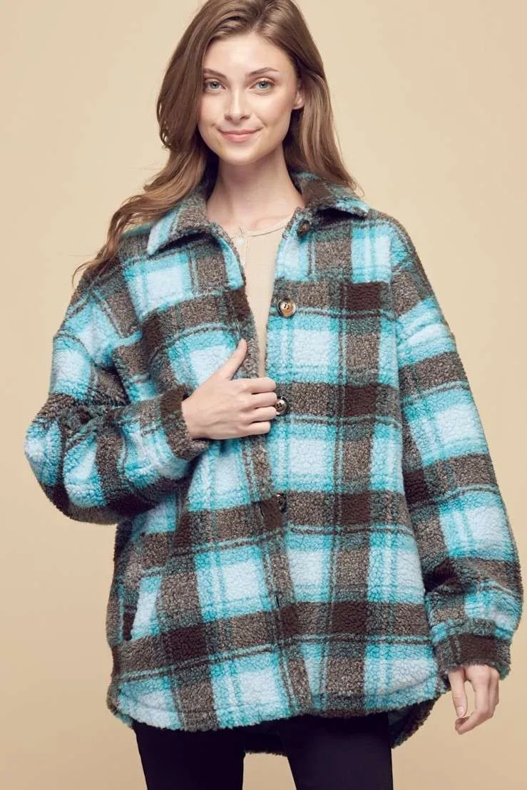 Teal Collared Plaid Jacket