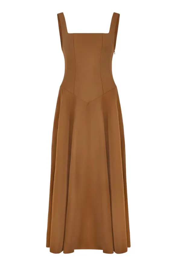 The Ultimate Muse Low Waist Square Neck Midi Dress Olive