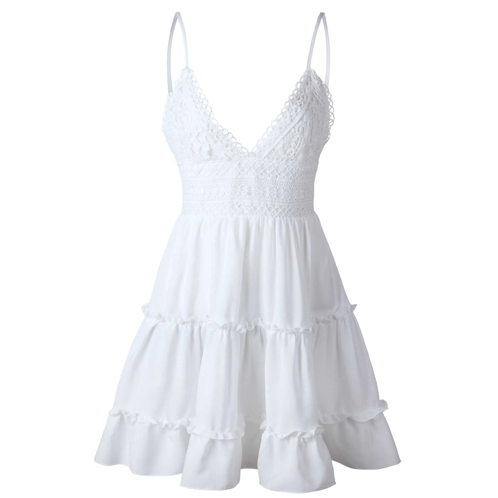 Tie Back Knot Lace Tiered Layered Ruffle Mini Dress