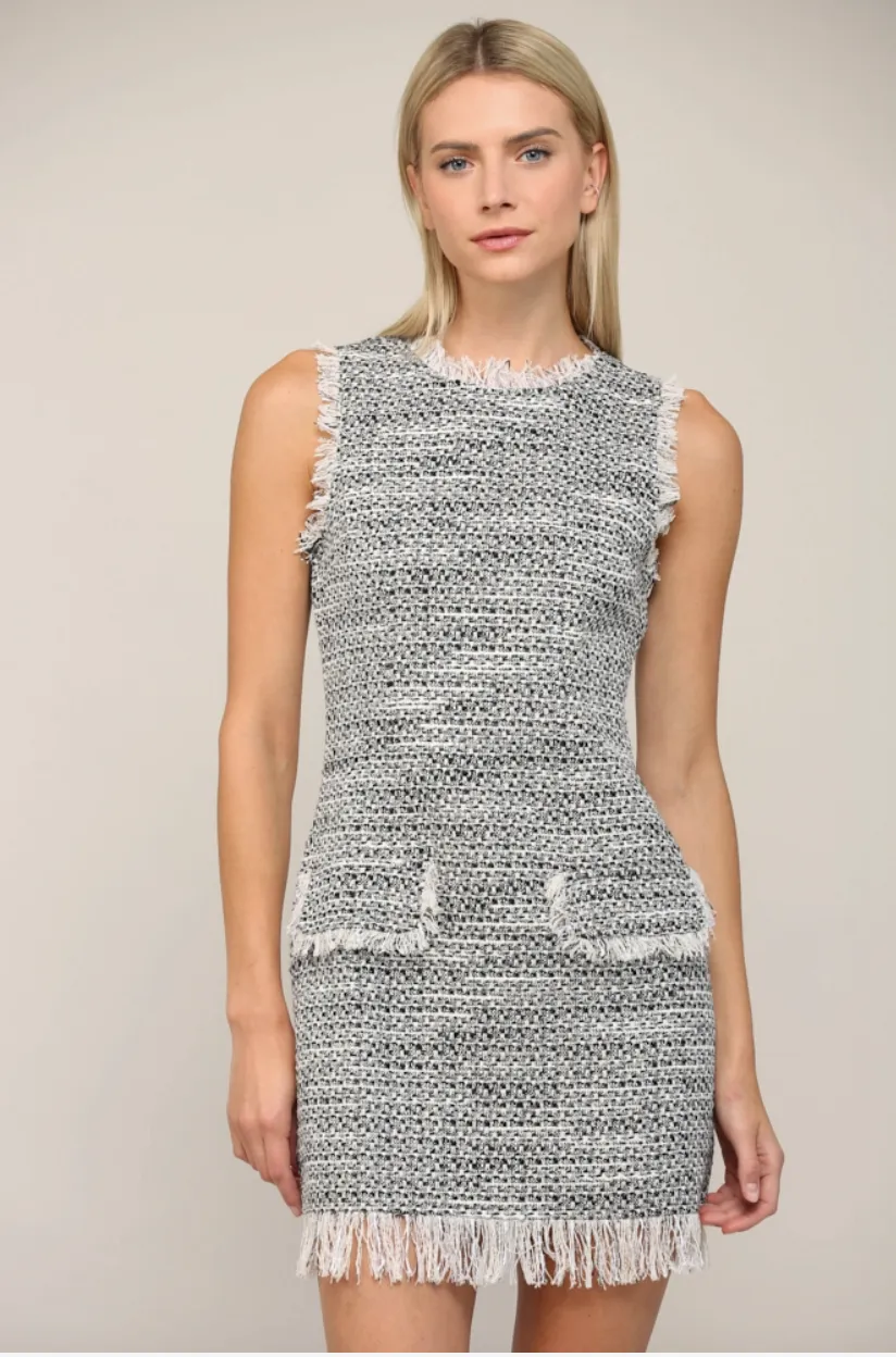 Tweed Frayed Hem Dress