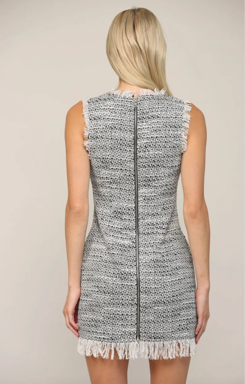 Tweed Frayed Hem Dress