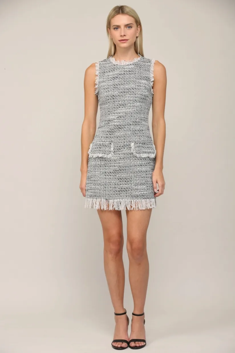 Tweed Frayed Hem Dress