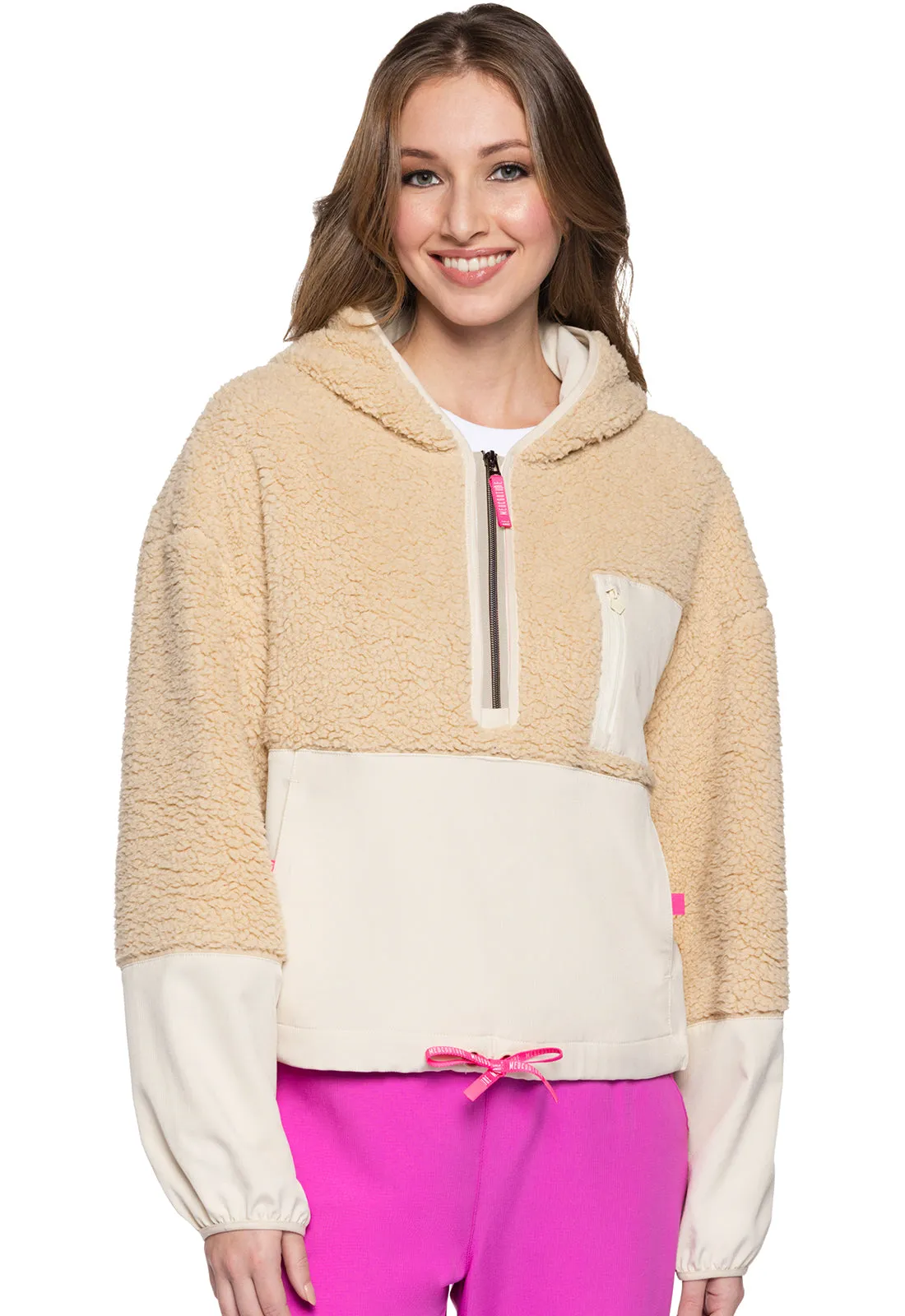 Two-Tone Sherpa Hooded Zip Pullover by Med Couture XS-2XL / Nitro Nude