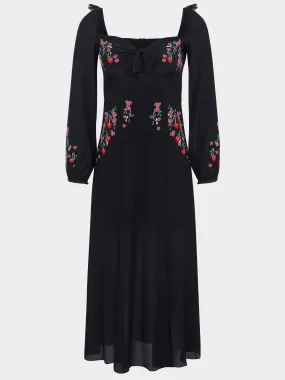 Venyx Harmony Dress in Black Strawberry Embroidery