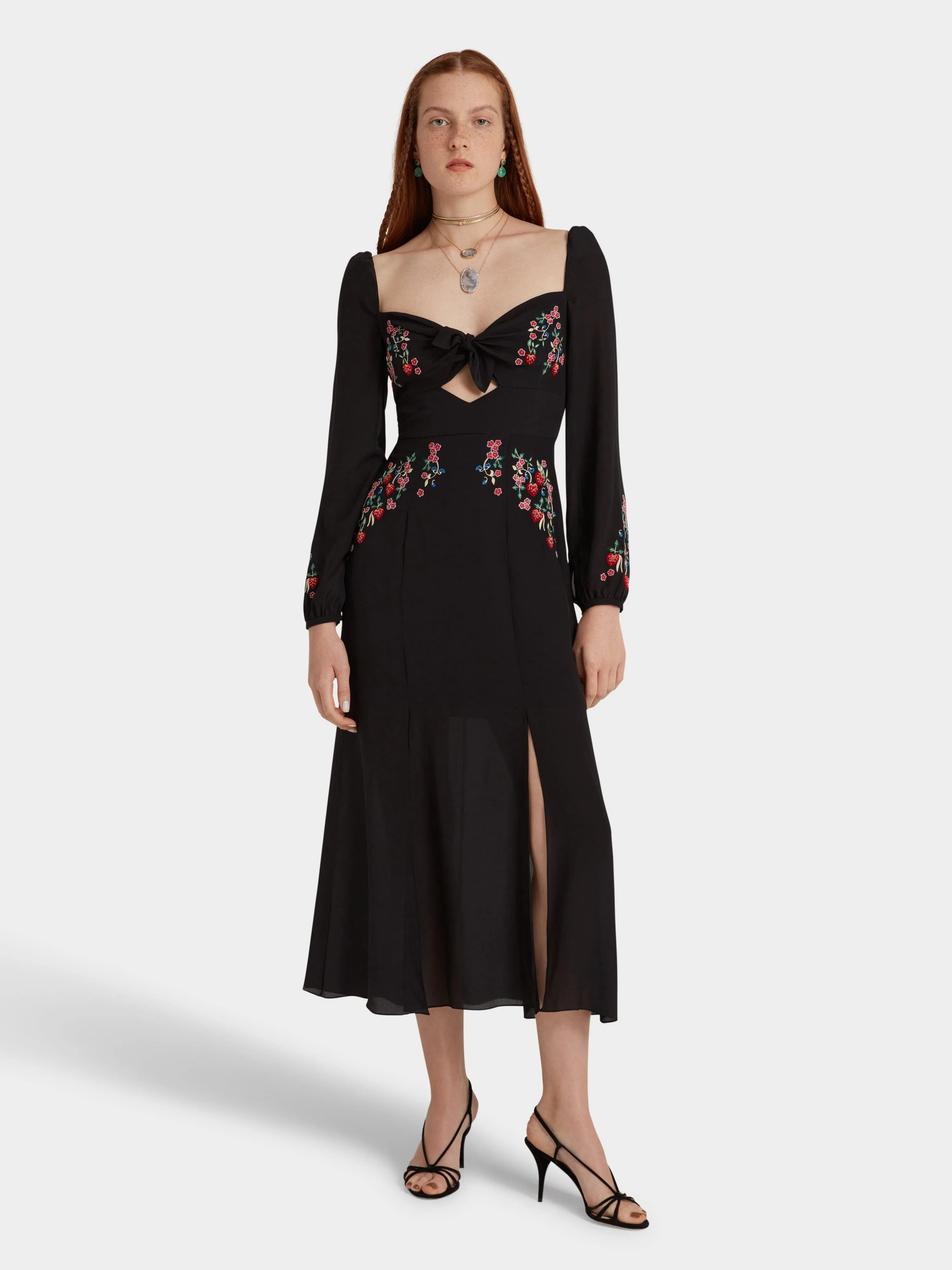 Venyx Harmony Dress in Black Strawberry Embroidery